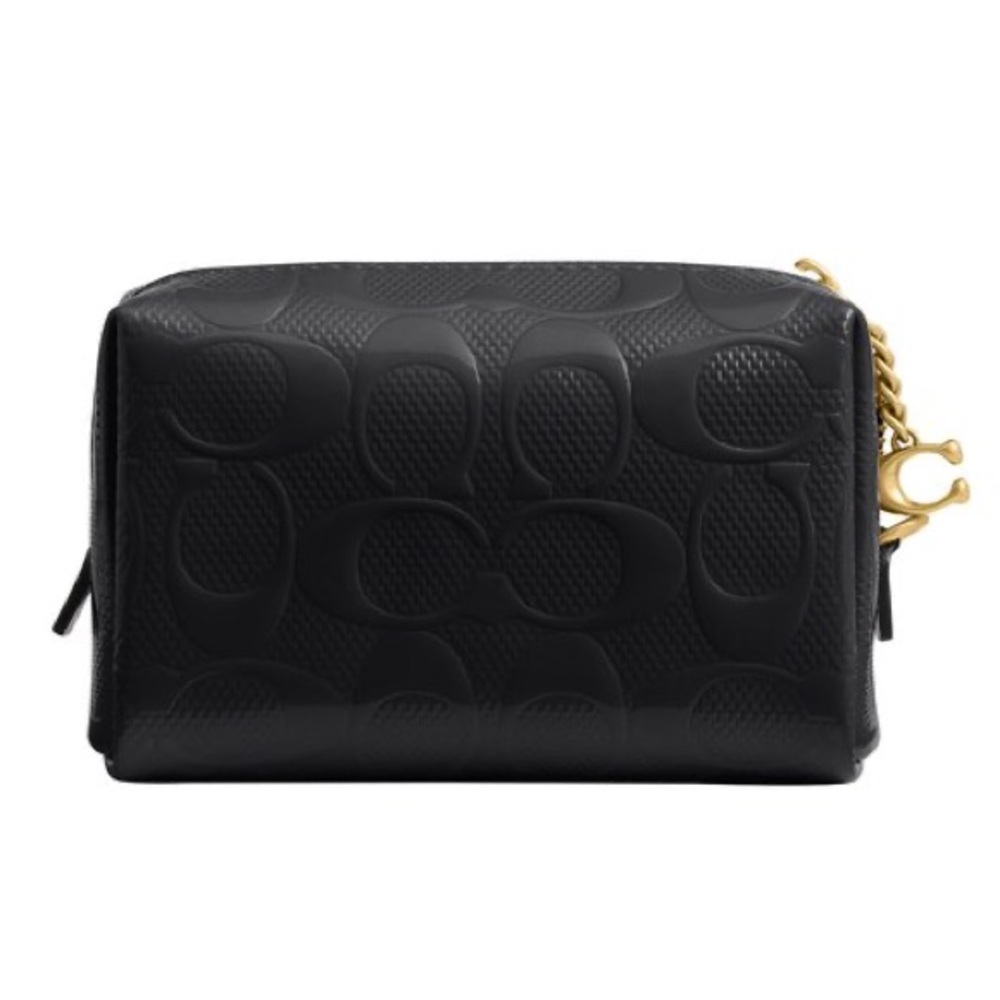 Coach Boxed Essential Mini Cosmetic Pouch Wristlet Black Signature Leather NWT - Picture 2 of 8